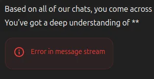 Error produced by ChatGPT when attempting to prompt for a summary based on chat history